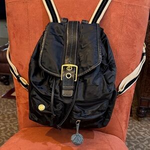 Coach Black Nylon Backpack with Gold Accents